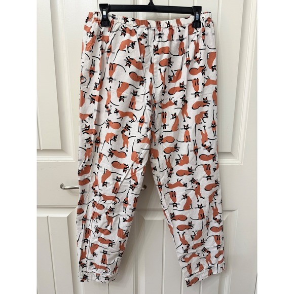 The Cat's Pajamas Siamese Cat Print Pajama Pants Small White Orange Good - Picture 2 of 7